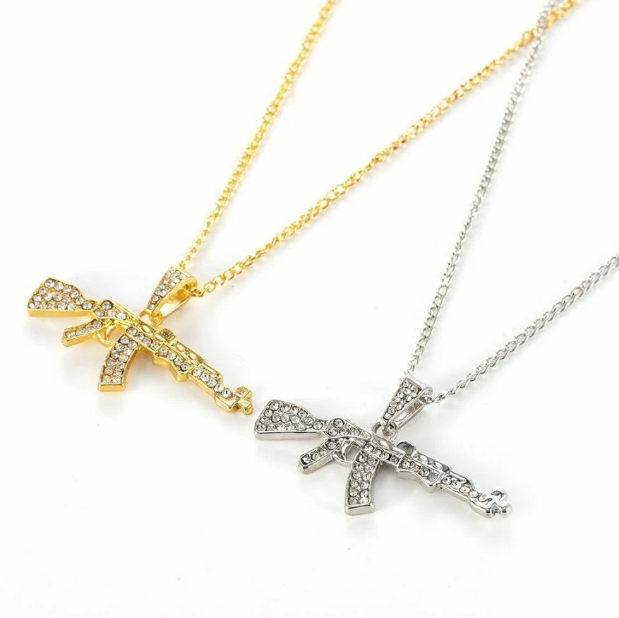 Men's Submachine Gun Necklace Creative Diamond Hip Hop Male Pendant