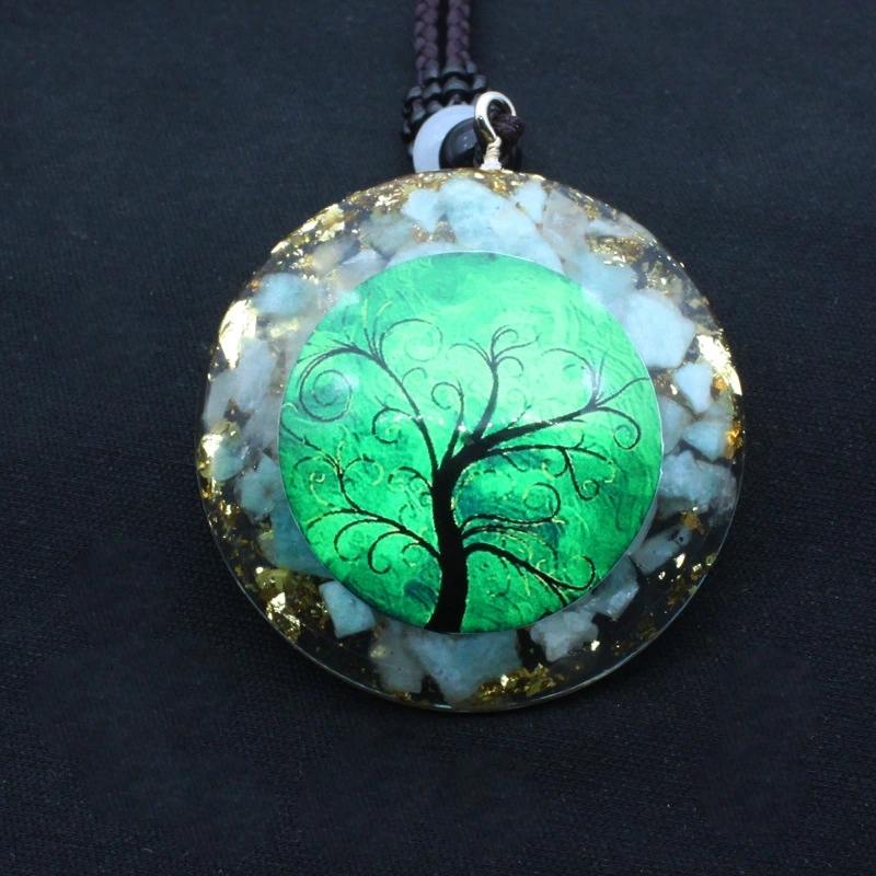 Energy Crushed Stone Tree Of Life Pendant Ogan Resin Necklace