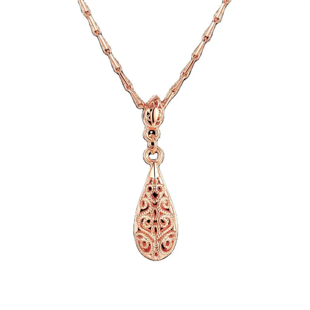 classical Style Vintage Chain Pendant Necklaces Hollow Out Water Drop White Rose Gold Color Party Gift Jewelry For Women DWN583M