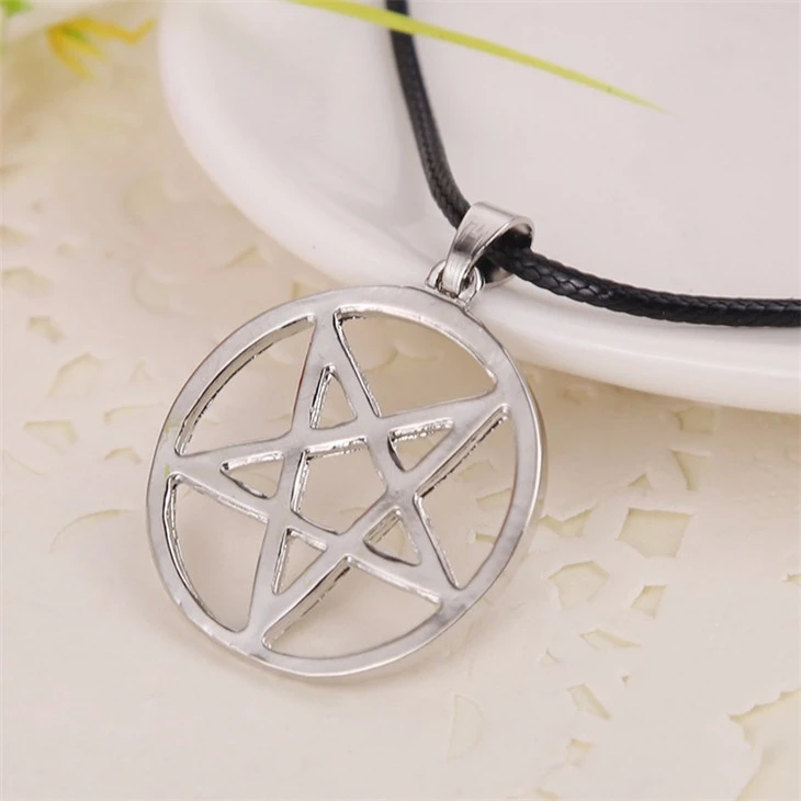 Stainless Steel Classic Pentagram Ring Tag Necklace