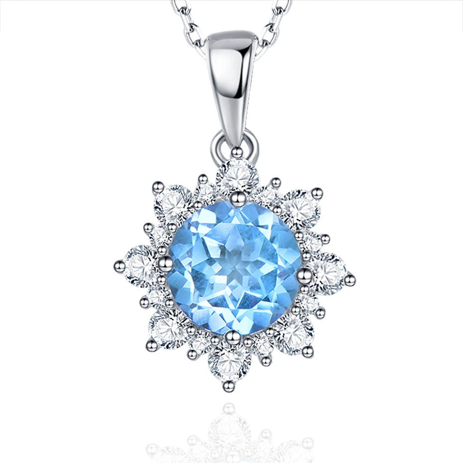 Christmas Sea Blue Topaz Snowflake Set European and American Colored Zircon Stud Earrings Pendant Necklace