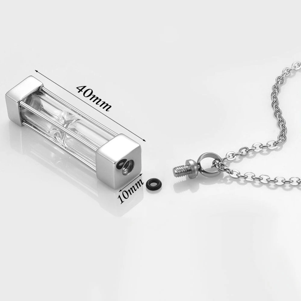 Square Tube Hourglass Glass Titanium Steel Necklace