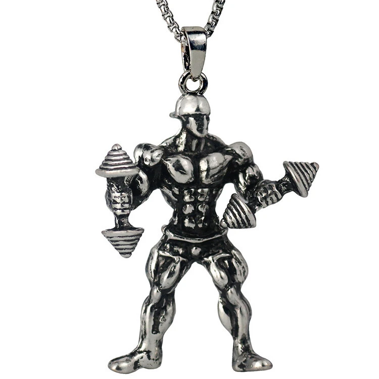 Barbell Weightlifting Necklace Men's Personalized Fitness Pendant