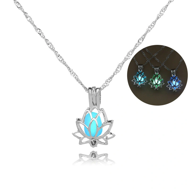 European And American Yoga Lotus Phase Box Luminous Pendant Necklace