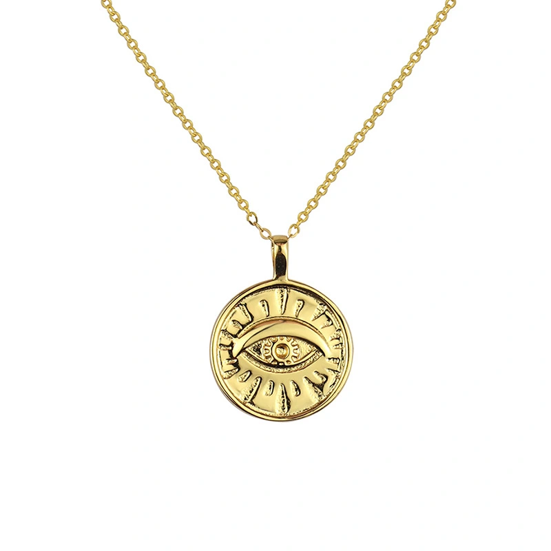 Angel's Eye Coin Necklace Gold Round Plate Pendant