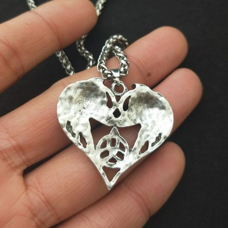 Celtic Elf Wolf Pendant Necklace Wolf Couple Heart Necklace