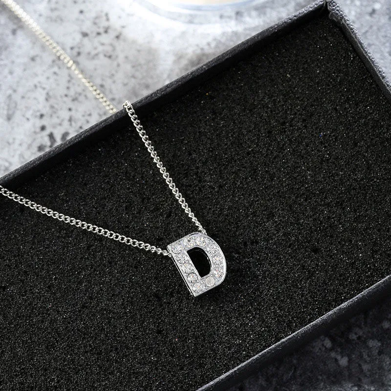 Simple 26 English Alphabet Diamond Short Necklace