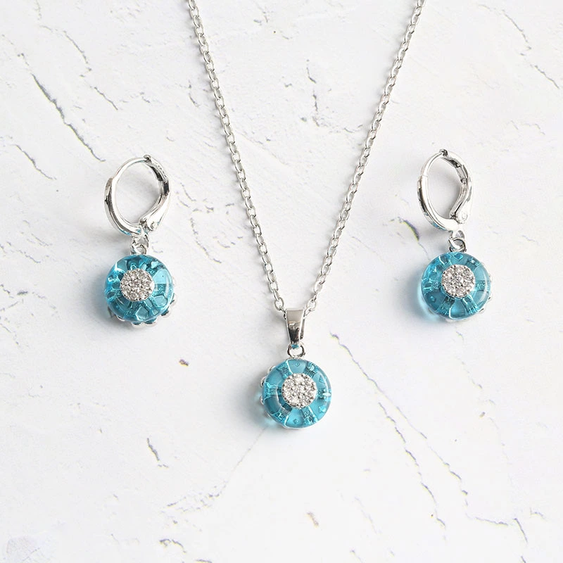 Ring Crystal Glass Necklace And Earring Set