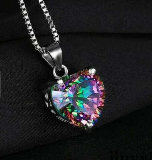 Ancient Silver Colorful Crystal Inlaid Zircon Pendant Necklace