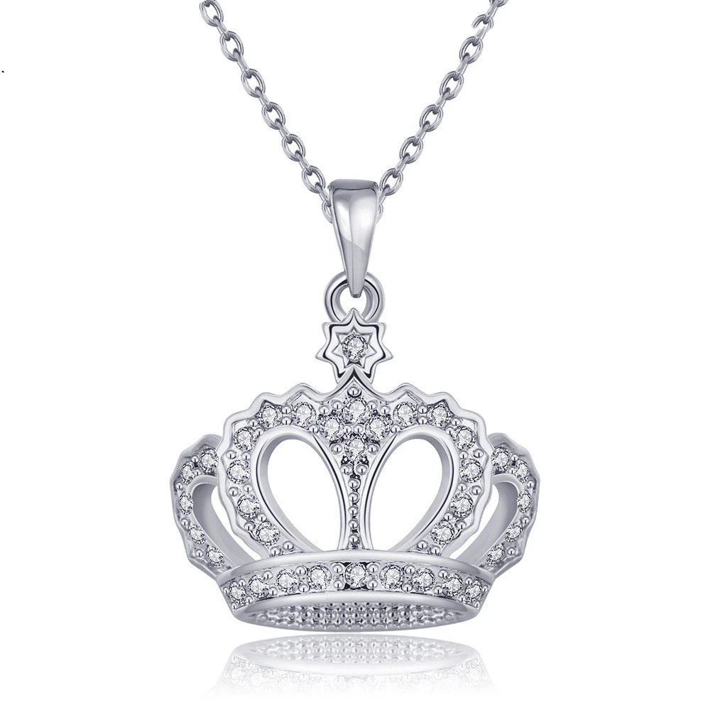 Fashion Creative Crown Crystal Pendant Necklace