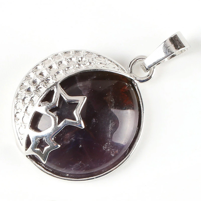 Bezel-Set Natural Semi-Precious Stone Pendant Hollow Back