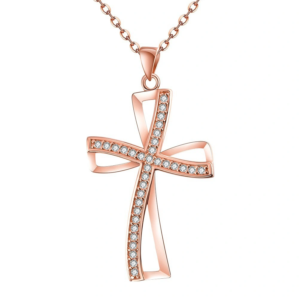 Classic Exquisite Simple Cross Zircon Women Silver Pendant