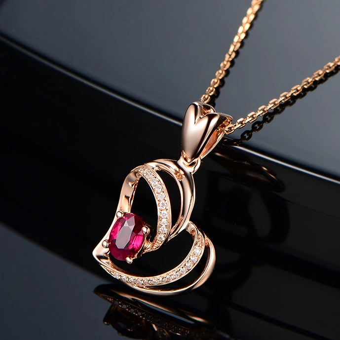 Fashion Heart Shaped Love Red Tourmaline Color Treasure Pendant Necklace