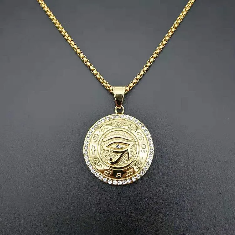 Ancient Egyptian Eye of Horus Titanium Steel Diamond Pendant