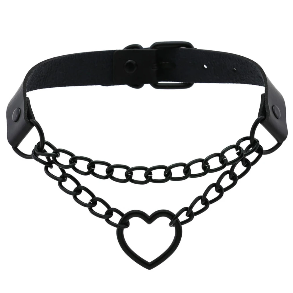 Women's Peach Heart Black Chain Collar Necklace