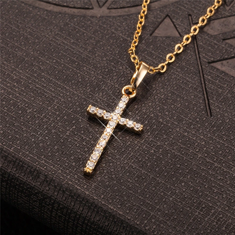 Cross Pendant Korean Style Zircon Inlaid Necklace