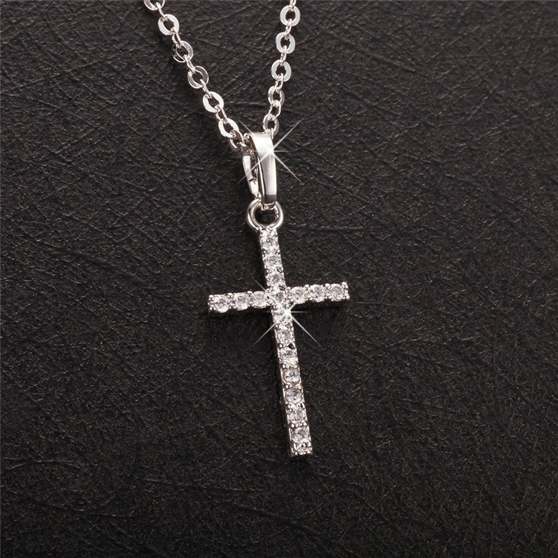Cross Pendant Korean Style Zircon Inlaid Necklace