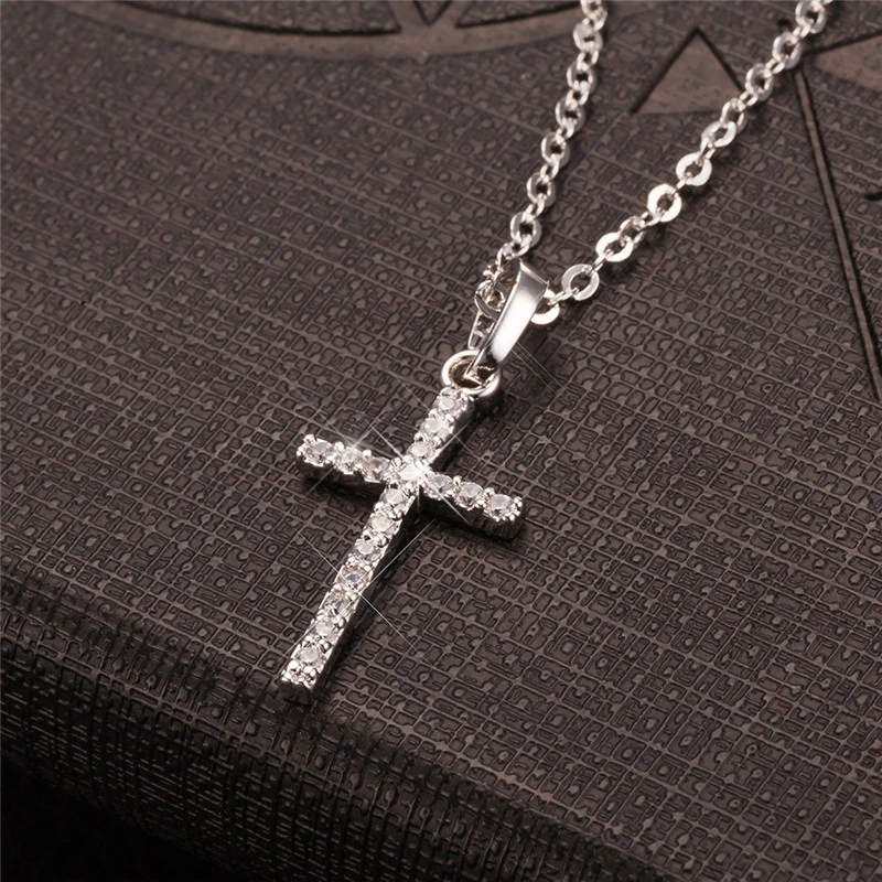 Cross Pendant Korean Style Zircon Inlaid Necklace
