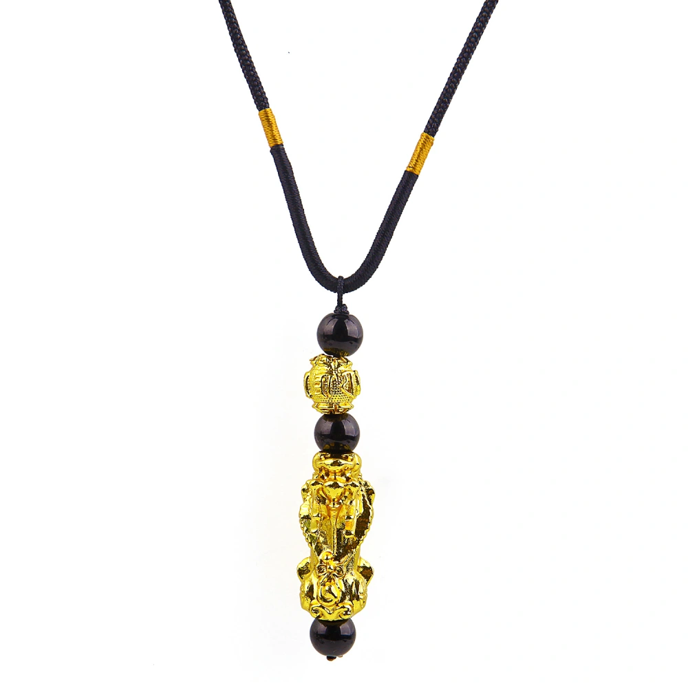 Imitation 24K Gold Necklace Obsidian Bead Chain