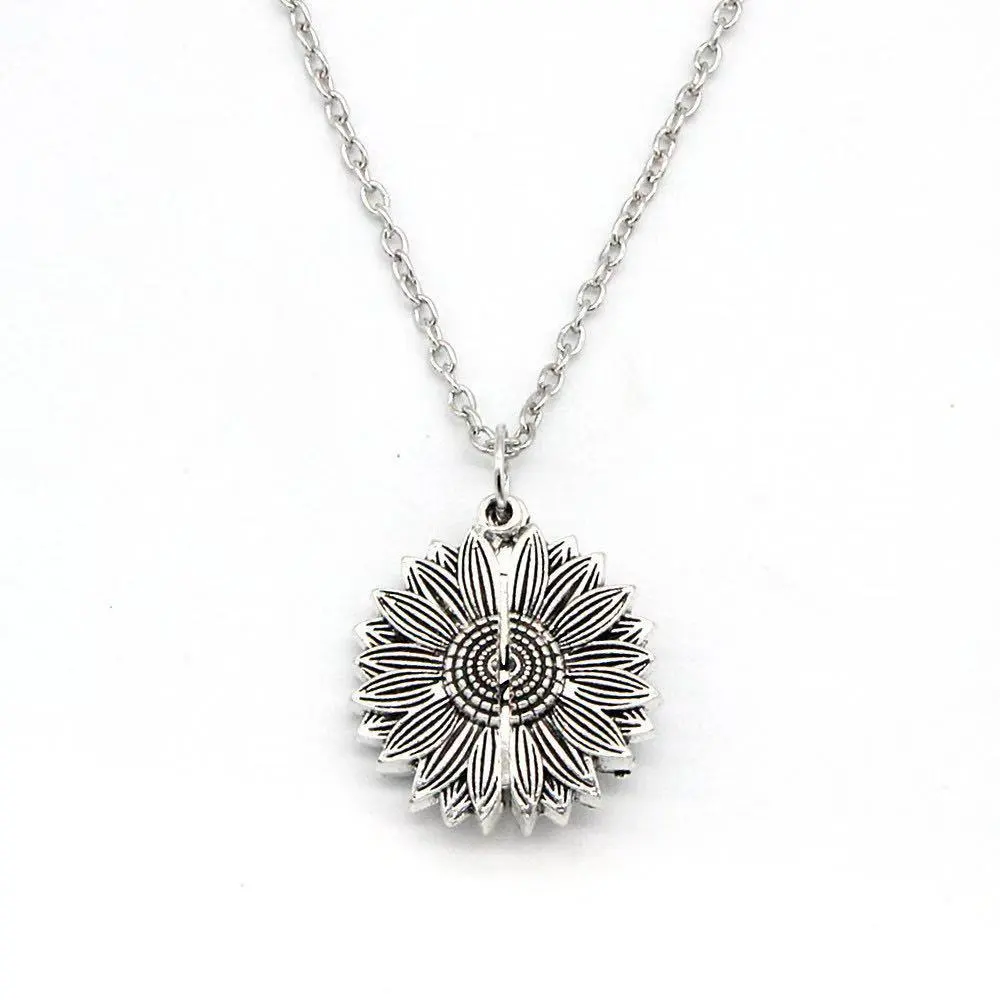 Alloy Necklace Can Be Opened With Double Engraving Stainless Steel Sun Flower Pendant