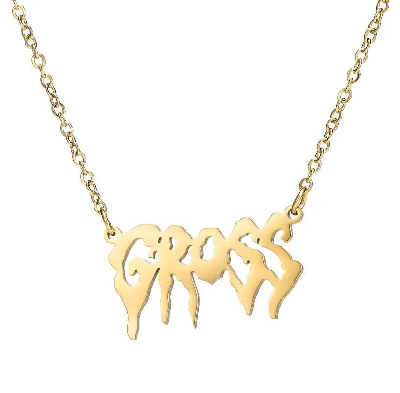 Hip-hop Ladies Stainless Steel Art Font Bold Letter Necklace