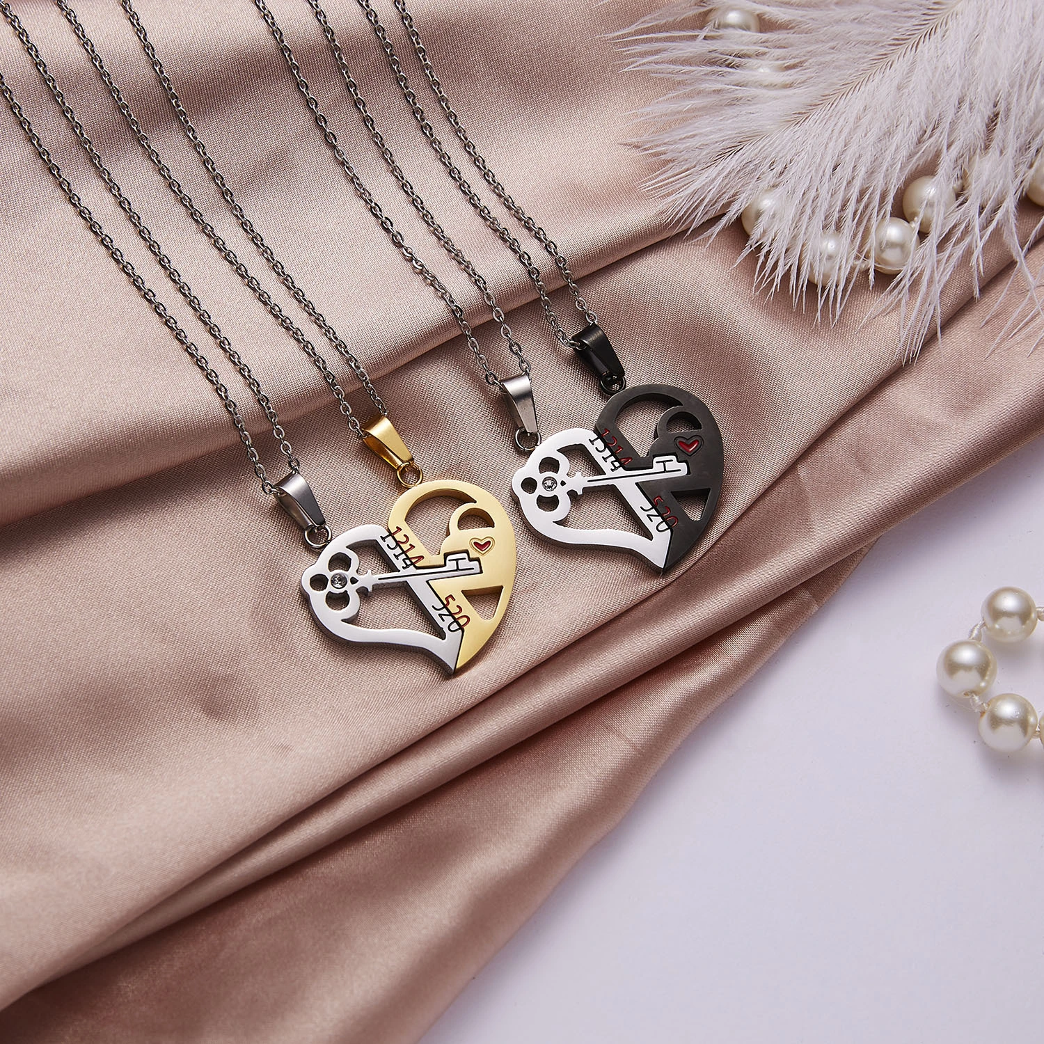 Fashion Key Puzzle Heart Shaped Couple Pendant Necklace