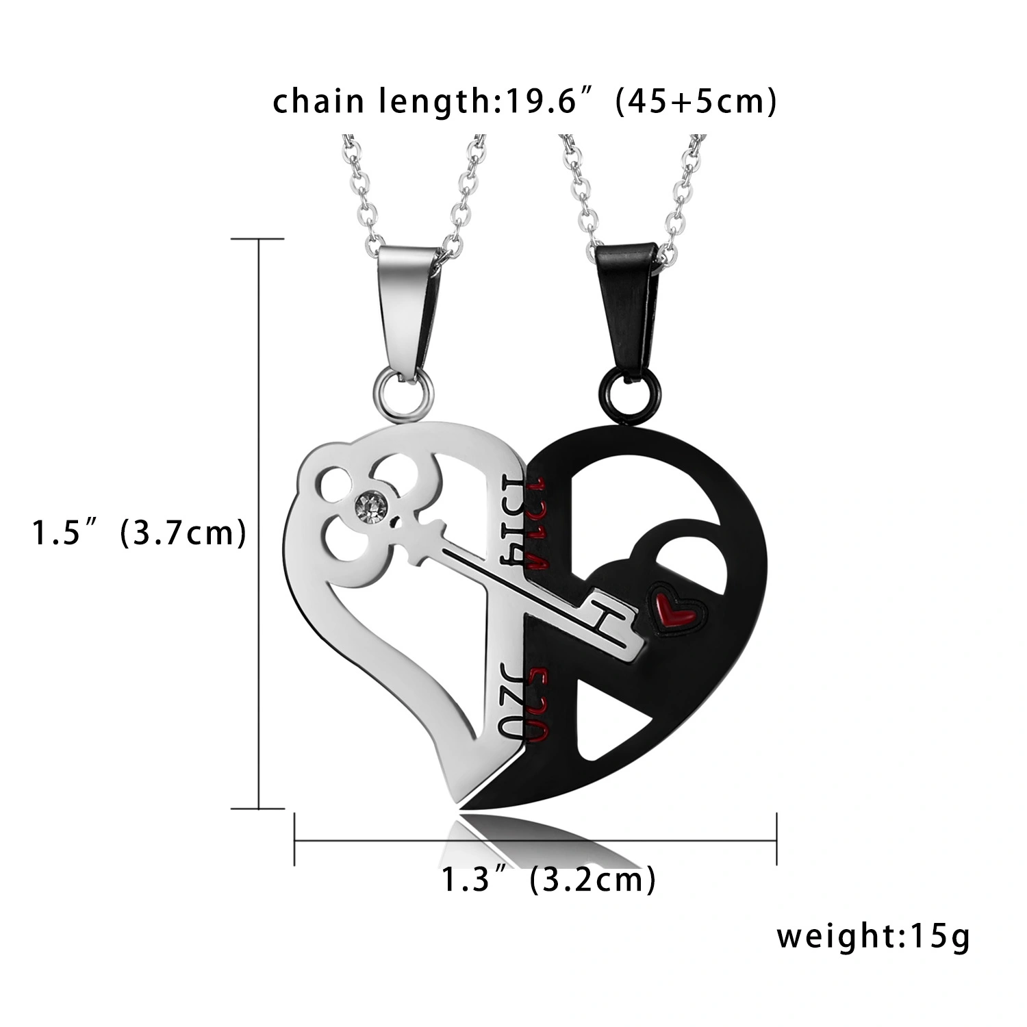 Fashion Key Puzzle Heart Shaped Couple Pendant Necklace