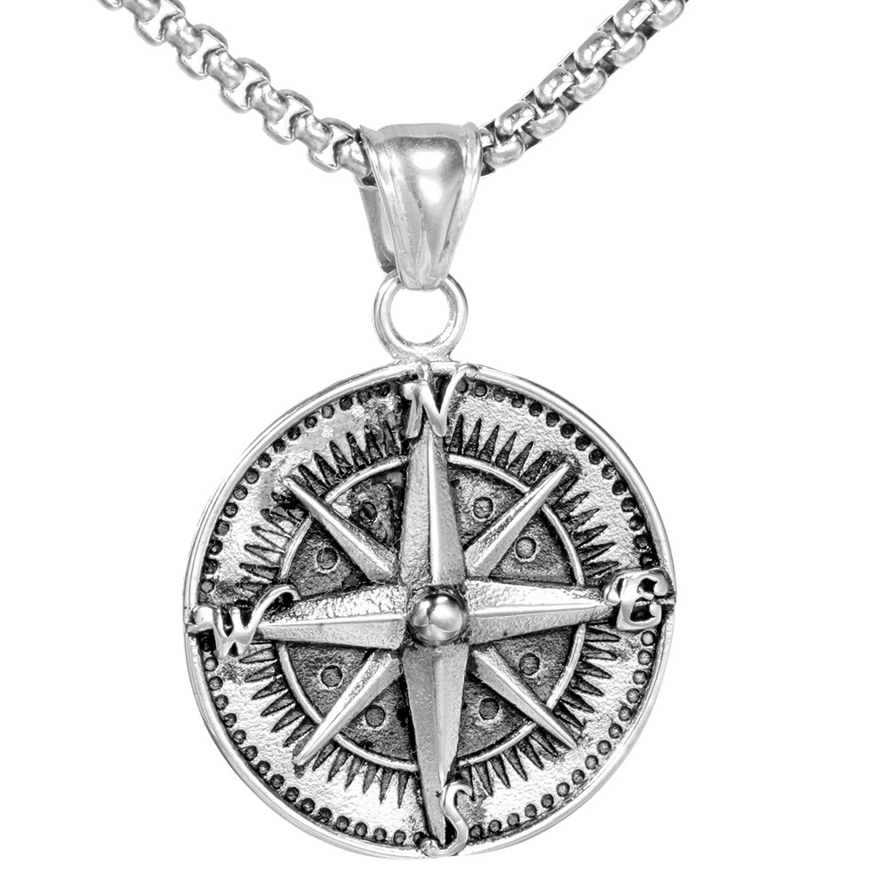 Vintage Stainless Steel Compass Pendant