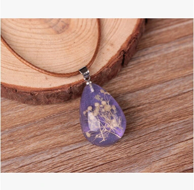 Luminous Transparent Crystal Water Drop Dried Flower Necklace