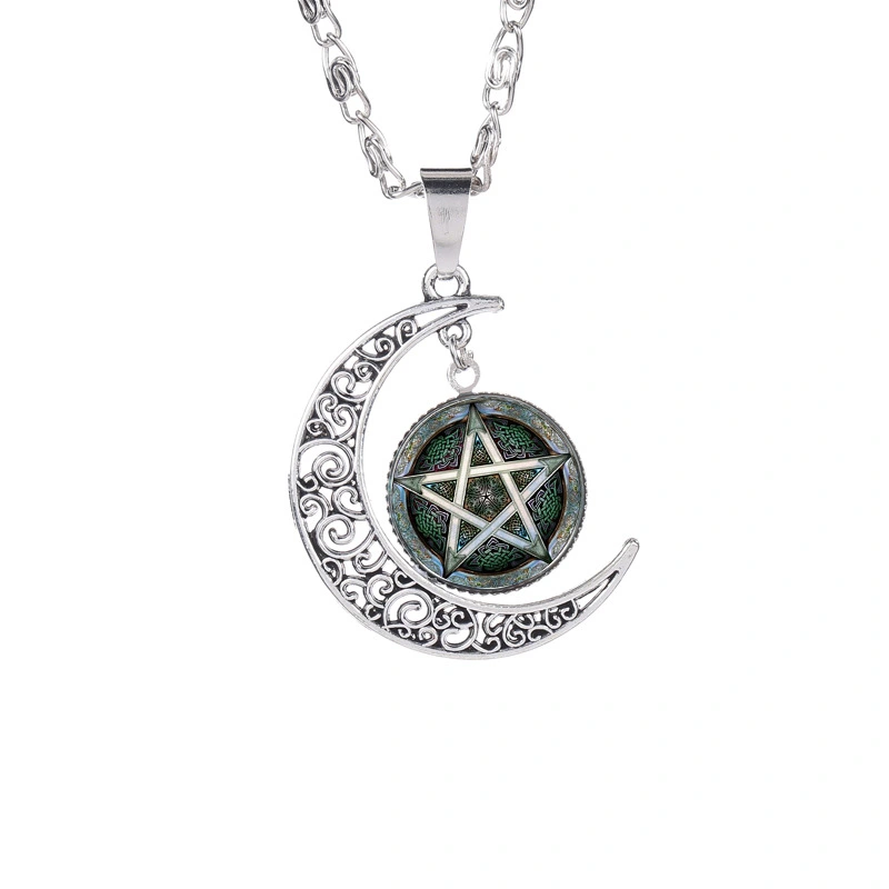 Witchcraft Pentagram Pattern Time Gem Necklace