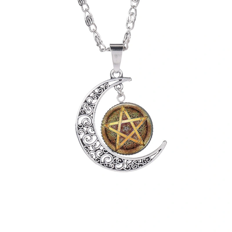 Witchcraft Pentagram Pattern Time Gem Necklace