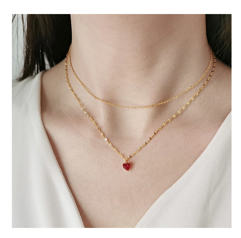 Love Pendant Necklace Female S925 Sterling Silver Niche Design Heart-shaped Temperament Double-layer Clavicle Chain