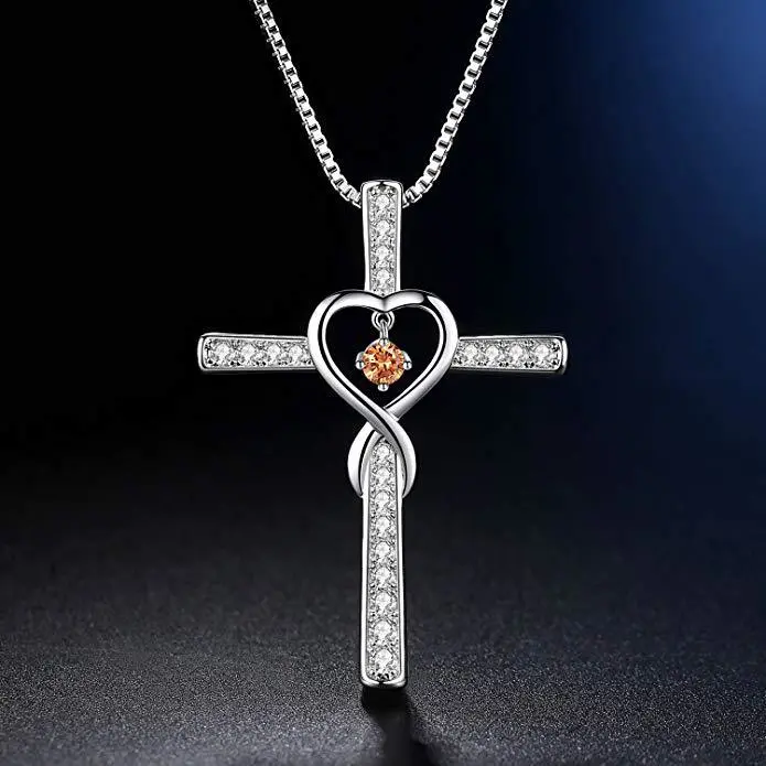 New Cross Inlaid Zircon Pendant Love Heart Shape