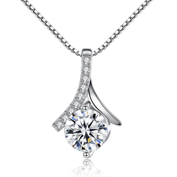 S925 Sterling Silver Necklace Female Ladies Temperament Crystal Micro-Set Diamonds Platinum Plated Pendant Clavicle Chain