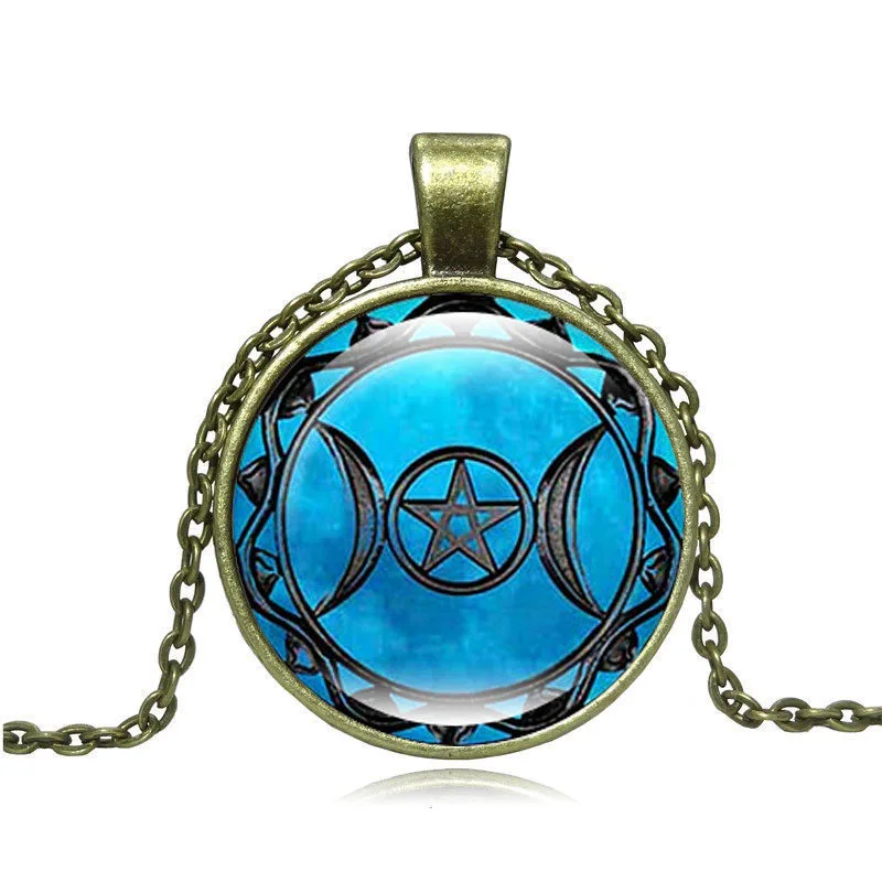 Triple Moon Goddess Pendants Triple Moon Goddess Necklaces Horoscope Vintage Chain Choker Statement Necklace Women Jewelry HZ1