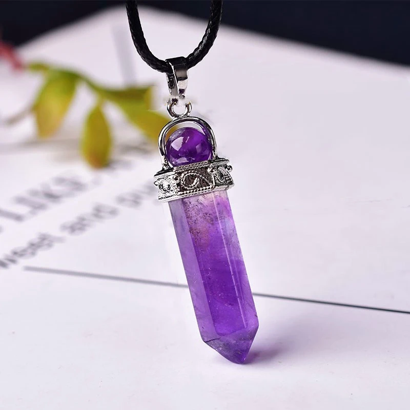 Natural Crystal Amethyst Pendant Fashion Simple Reiki Point Raw Gem Necklace Souvenir For Men Women Charm Mineral Jewelry