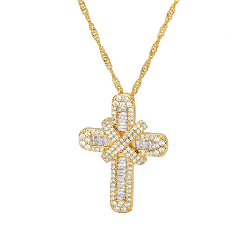 Cross-Border Sources European And American Cross Hiphop Necklace Pendants Micro-Inlaid Zircon Hip-Hop Gold Necklace