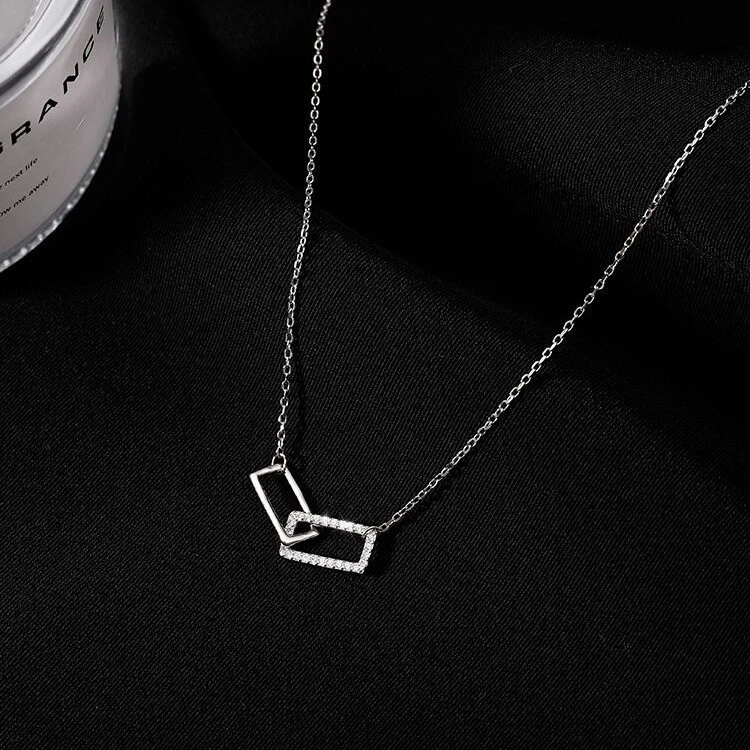 Double Square Necklace Female Niche Design Sense Necklace Female Clavicle Chain