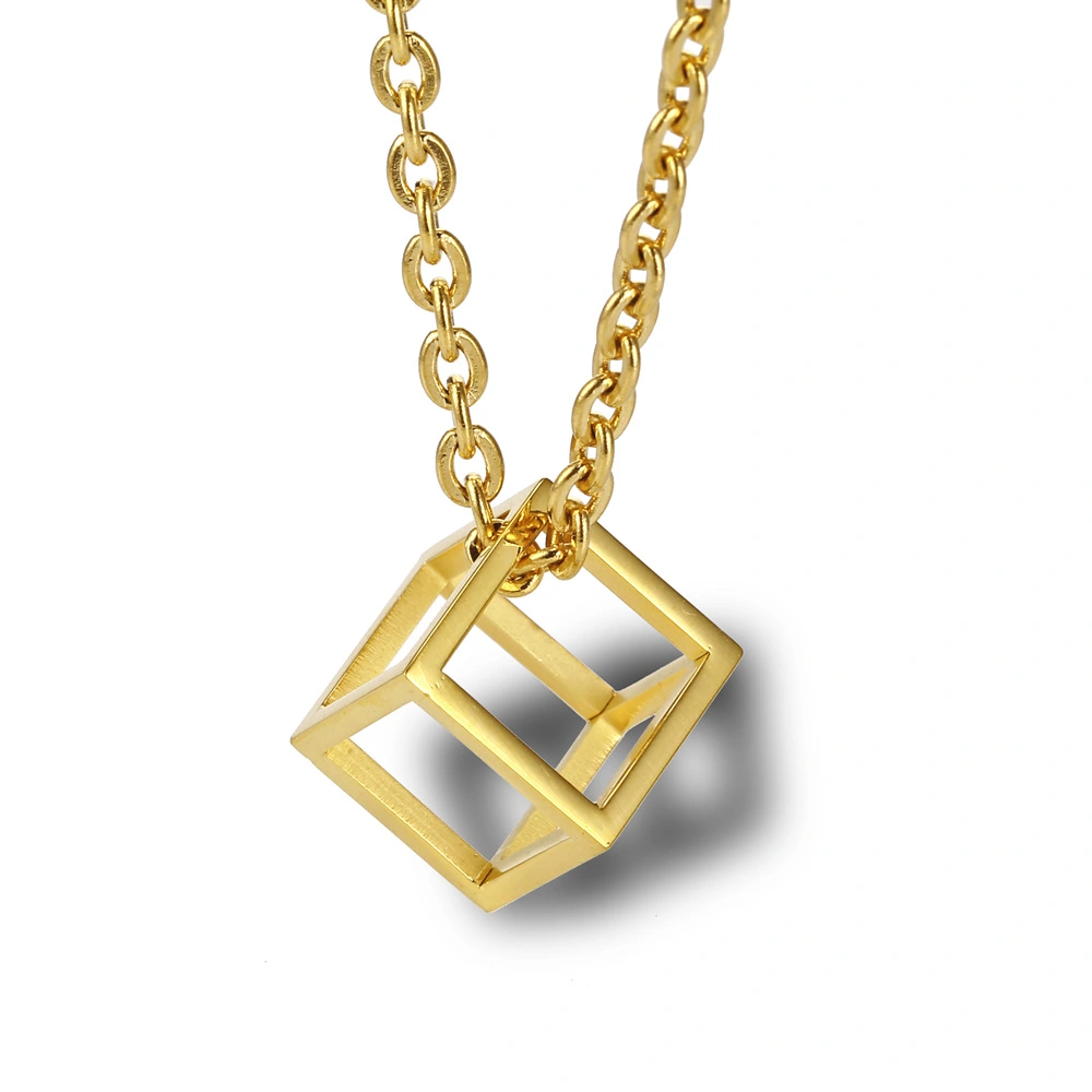 Titanium Steel Retro Hollow Frame Cube Necklace