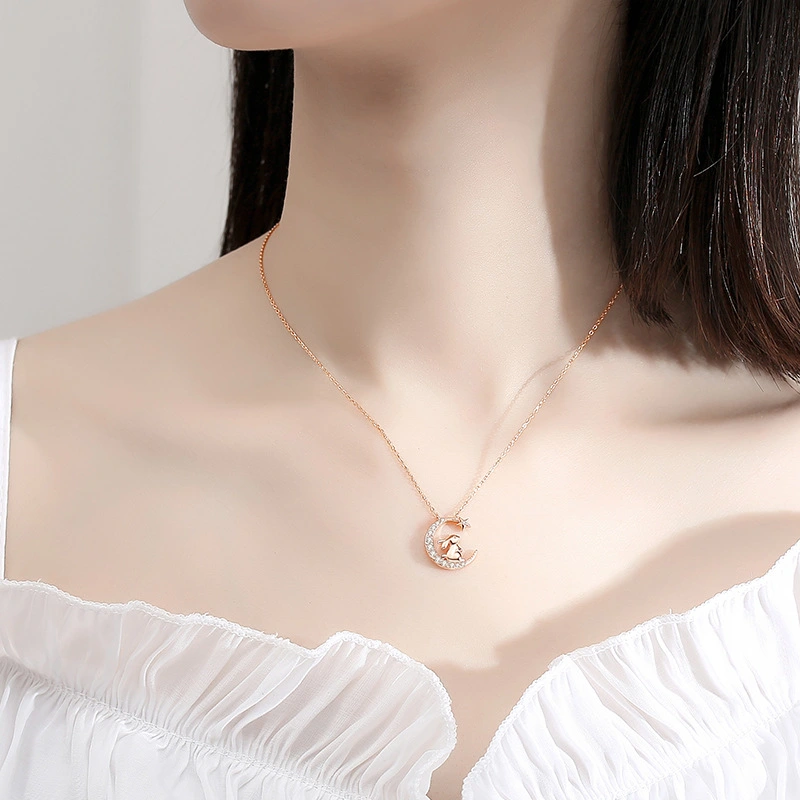 Korean Version Of Forest Rabbit Pendant Rose Diamond Clavicle Chain Temperament