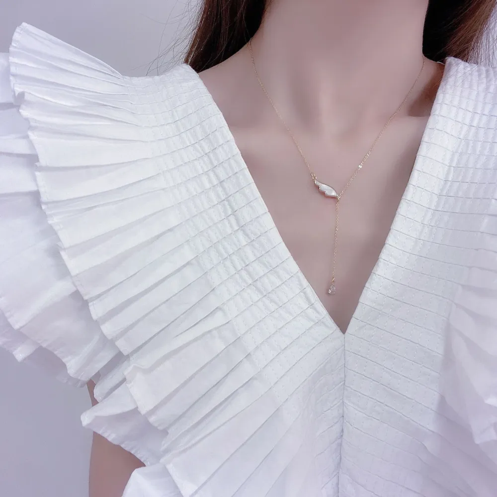 Water Drop Natural Shell Wings Design Female Necklace Clavicle Chain