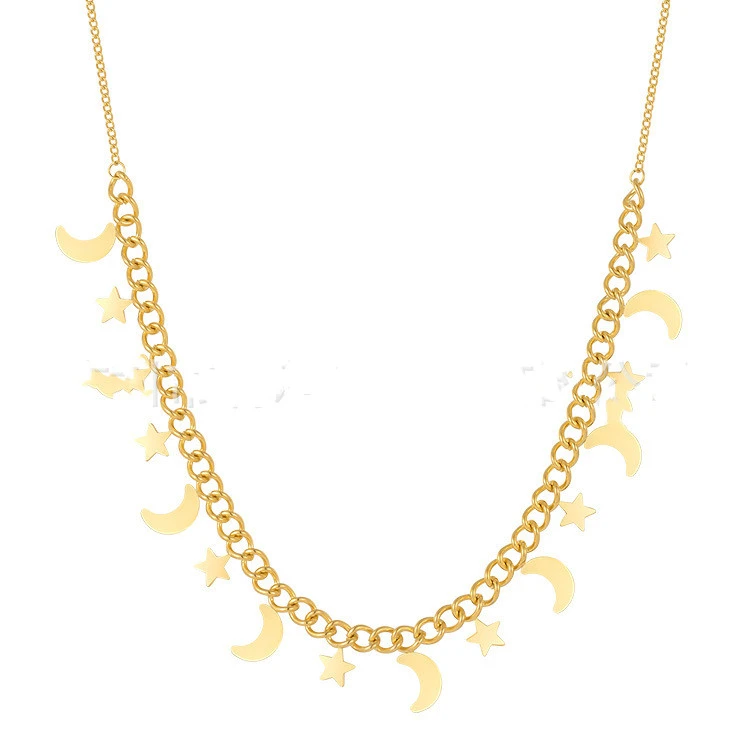 Fashion Star And Moon Thick Chain Metal Necklace