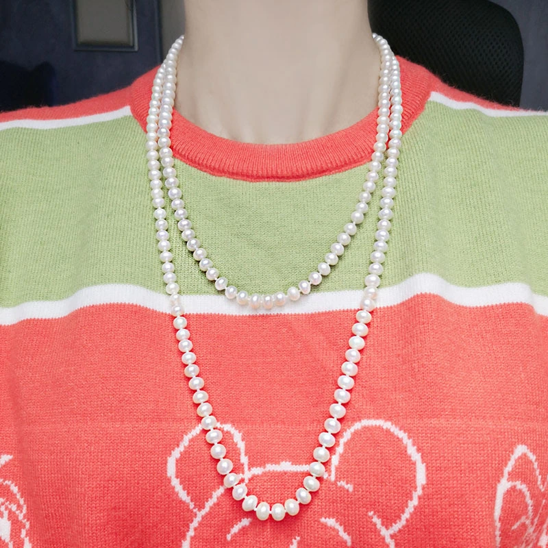 Fashionable Women's Freshwater Pearl Sweater Chain Elegant Double Layer