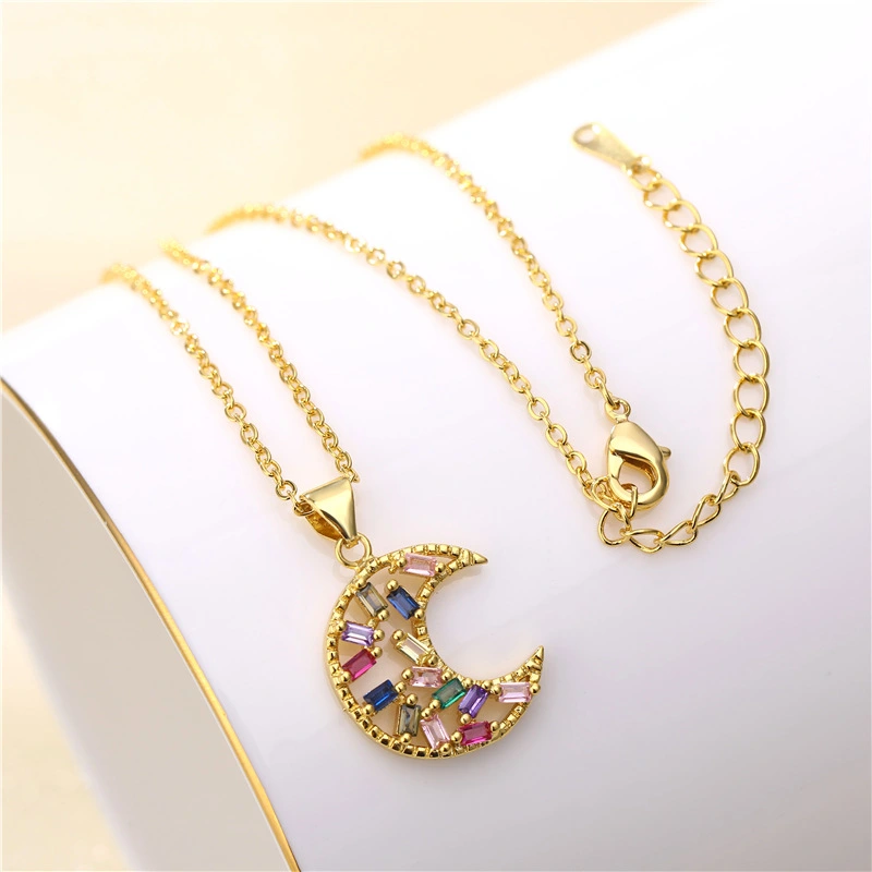 Gold-plated Moon Necklace Female Creative Mixed Color Zircon Clavicle Chain Accessories Female