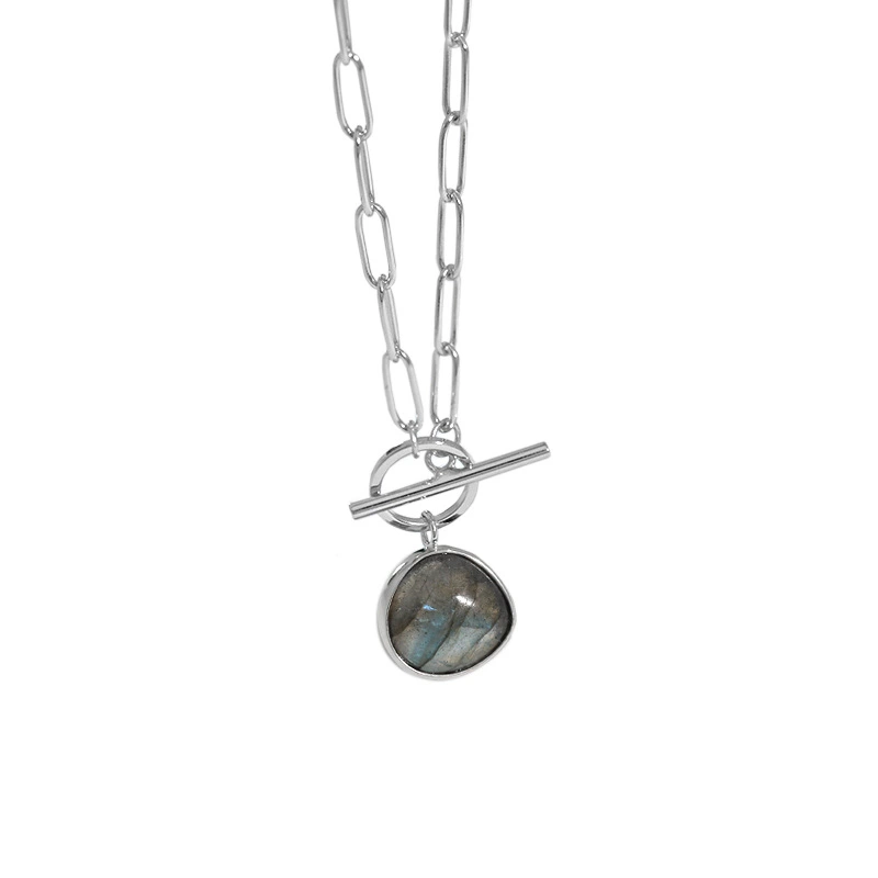 Korean Version Of Ins Niche Design Light Luxury Ot Buckle Labradorite S925 Sterling Silver Necklace Female