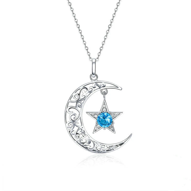 Popular In Europe And America S925 Sterling Silver Necklace Bright Stars Pendant Necklace Set Y SCN278