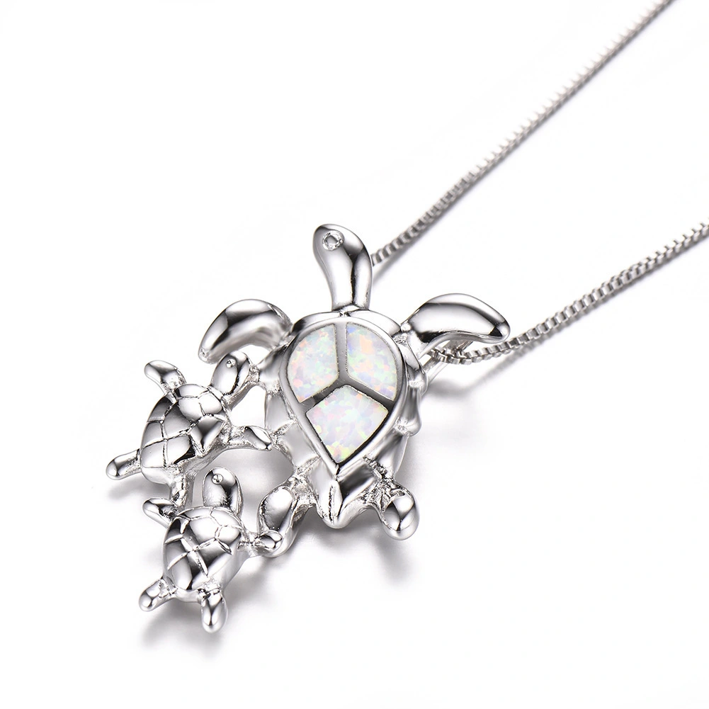 Three Turtles Platinum Opal Ladies Exquisite Necklace