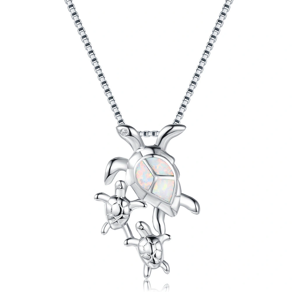 Three Turtles Platinum Opal Ladies Exquisite Necklace