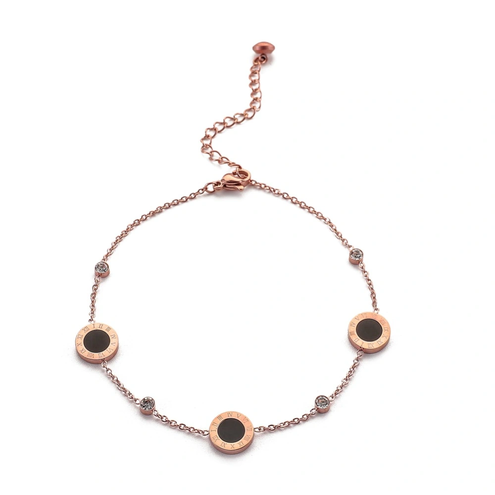  Spring New Stainless Steel Rose Gold Anklet Round Black Oil Roman Numeral Simple Personality Jewelry