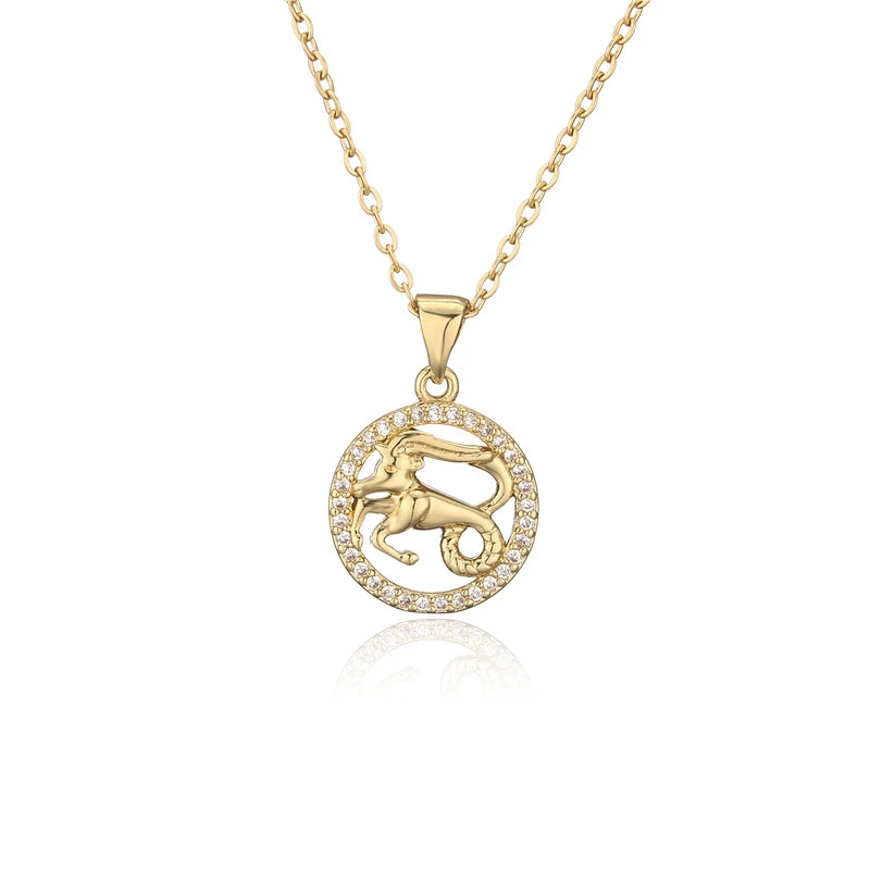 Golden Twelve Constellation Pendant Necklace Female INS Wind Copper Micro Inlaid Jewelry Wish